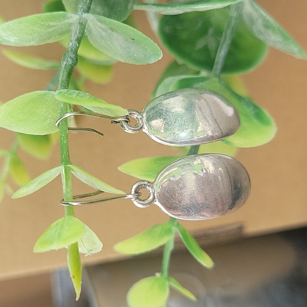 Silver substantial drop earrings dangle nugget coffee bean